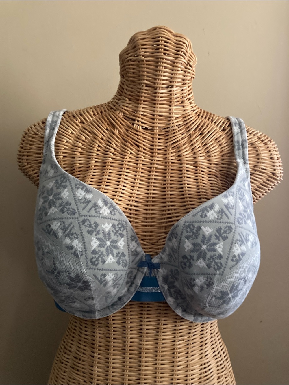 Cacique Blue & Gray Patterned Full-Coverage T-Shirt Bra 42D